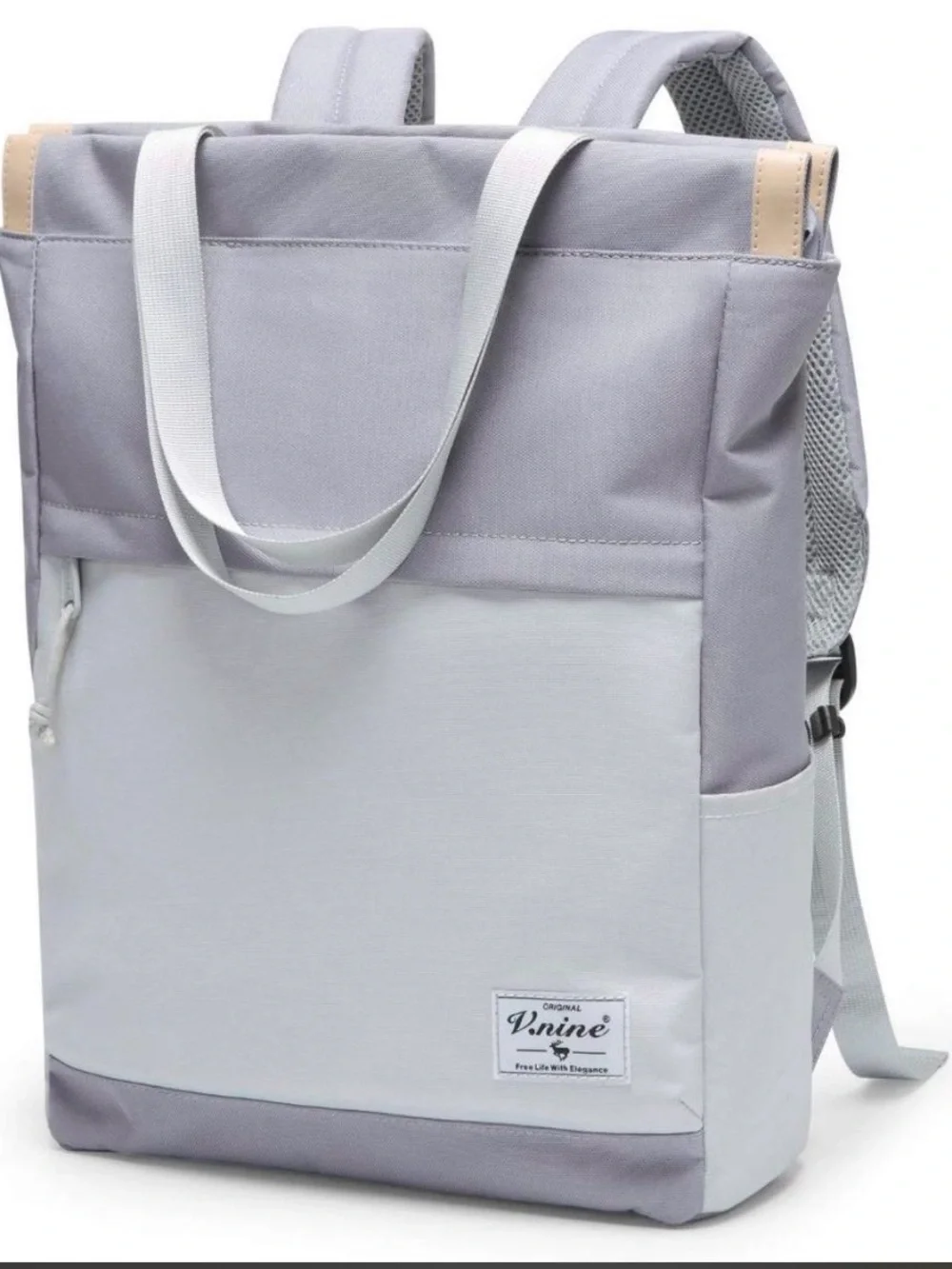 V.nine Two-Tone Grey Tote-Style Backpack
